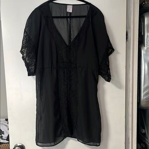 Black Sheer Short Sleeve Tunic Blouse